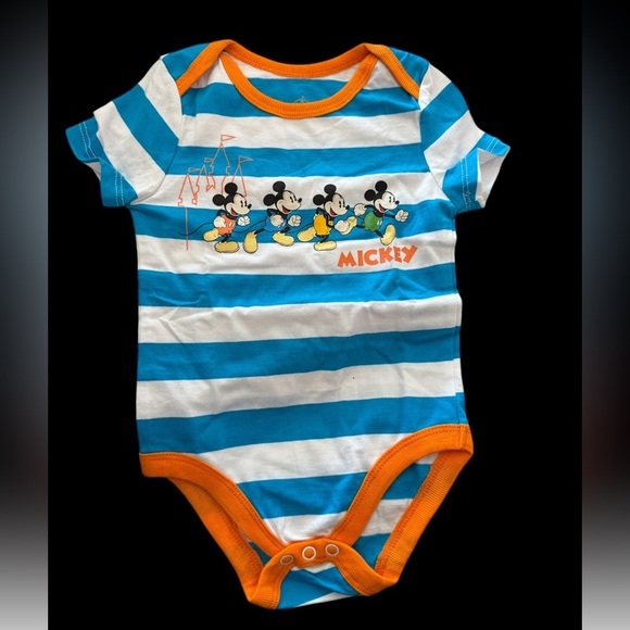 Disney Mickey Mouse Blue and White Striped Baby Onesie 18 months - Picture 1 of 3
